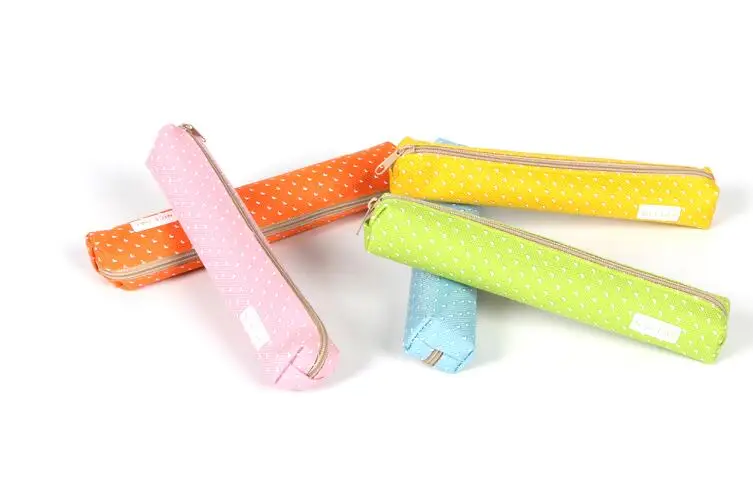 Холщовый чехол для карандашей ярких цветов в горошек 1 шт. | Канцтовары офиса и