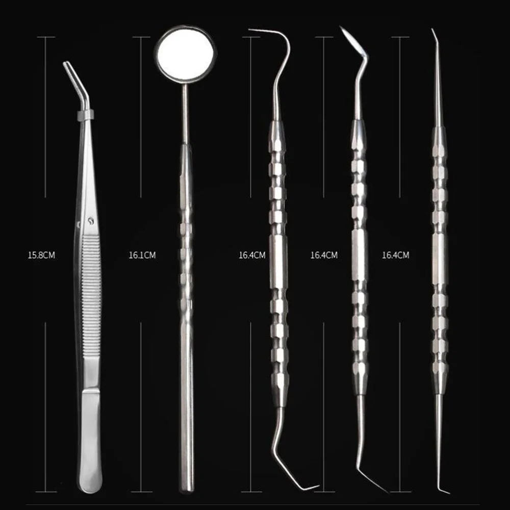 

5PCS Black Oral Hygiene Care Dental Tools Stainless Steel Cleaning Remover Teeth Whitening Cleaning Kit with Box