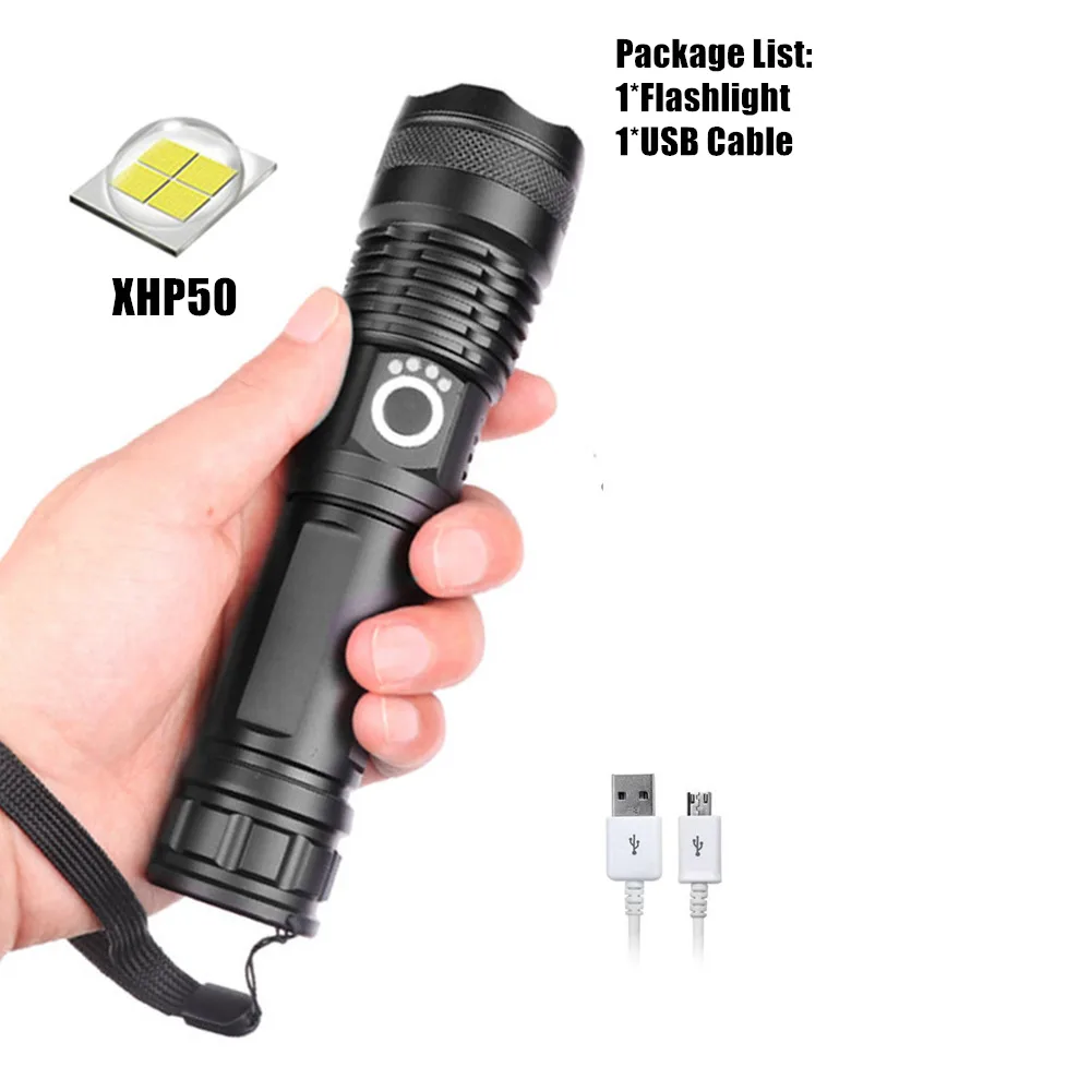 Package A XHP90 светодиодный фонарик XHP70.2 XHP50 USB Перезаряжаемый мощный фонарь с зумом, водонепроницаемый фонарь для охоты, кемпинга, использования 18650 26650 Batt - Испускаемый цвет: Package A