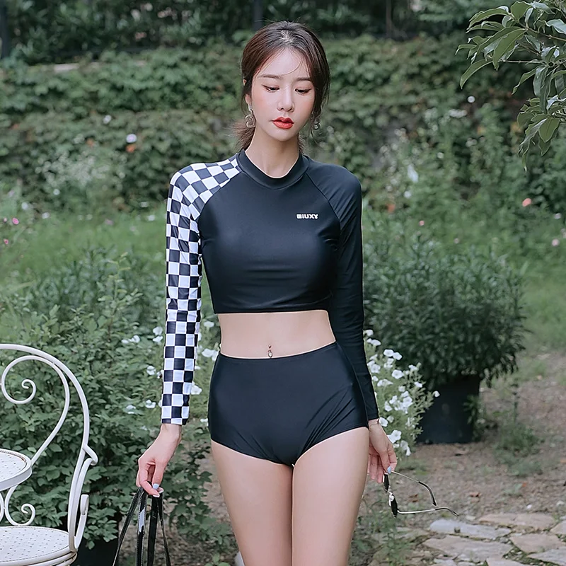 

Holiday Beach Wear Swimsuit Short Sleeve Beach Wear High Waist Skirt Women Push Up Swimwear Pad Summer Patchwork Bathing Suit