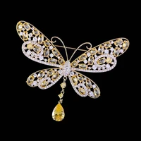 fashion luxury sparkling aaa cubic zirconia tear drop women butterfly brooch large high quality metal lapel pins jewelry