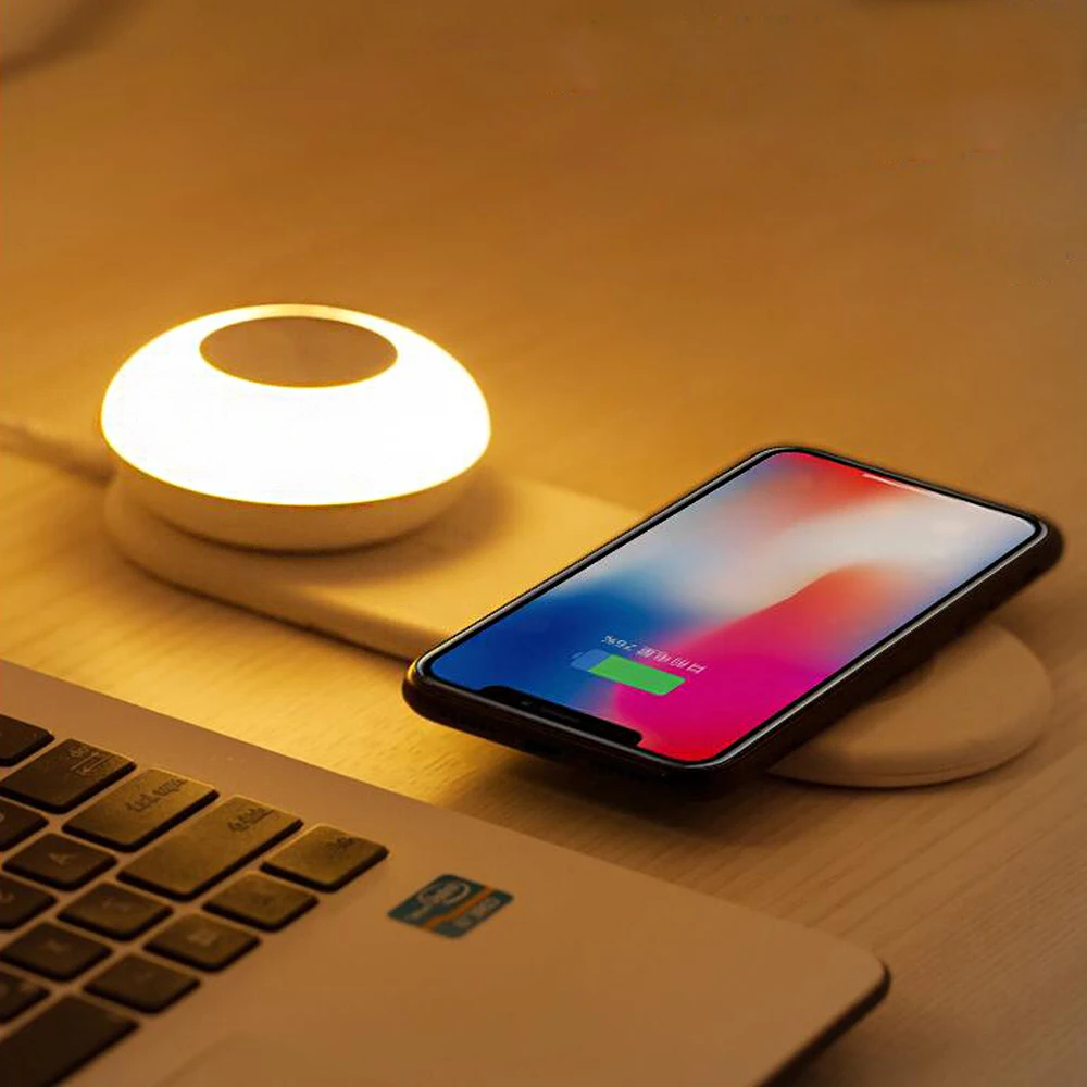 2 In 1Wireless Charging Multifunction Dimmable Desk Lamp Bedside Led Table Book Night Light for Mobile Phone charge | Лампы и