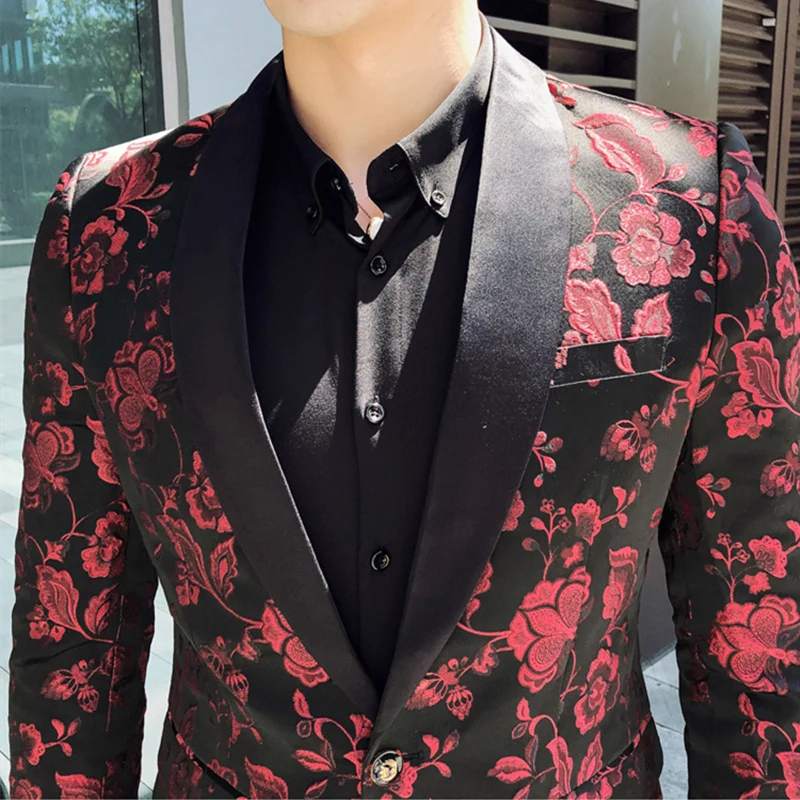 

Rsfocus Silver Blue Wine Red Floral Print Blazer Men 2020 High Quality Party Prom Wedding Blazer 5XL Mens Casual Blazers XZ136