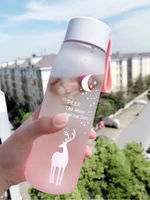 creative 560ml summer deer animal frost glass water bottle women girl portable elk with silicone rope juice milk drinking bottle