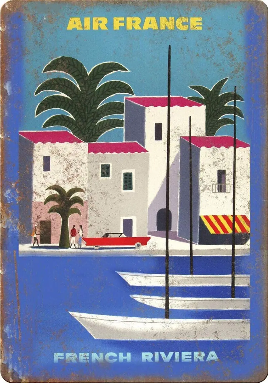 

Vintage Poster Air France French Riviera Travel Metal Tin Sign 8x12 Inch Retro Art Home Bar Pub Garage Cafe Office Wall Deco