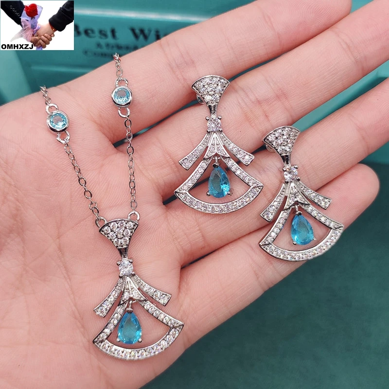 

OMHXZJ EA958 High design sense inlaid medium quality topaz skirt shape necklace earrings set