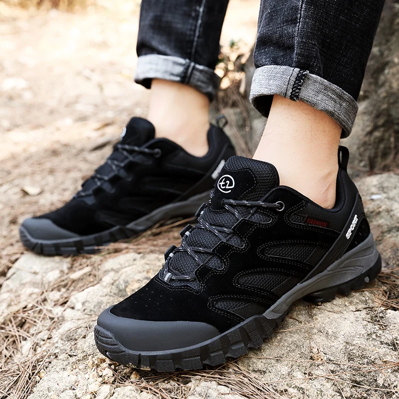 Autumn Winter Men Outdoor Sports Hiking Shoes Comfortable Mesh Sneakers Walking Footwear Tactical Athletic Shoes Black Combat