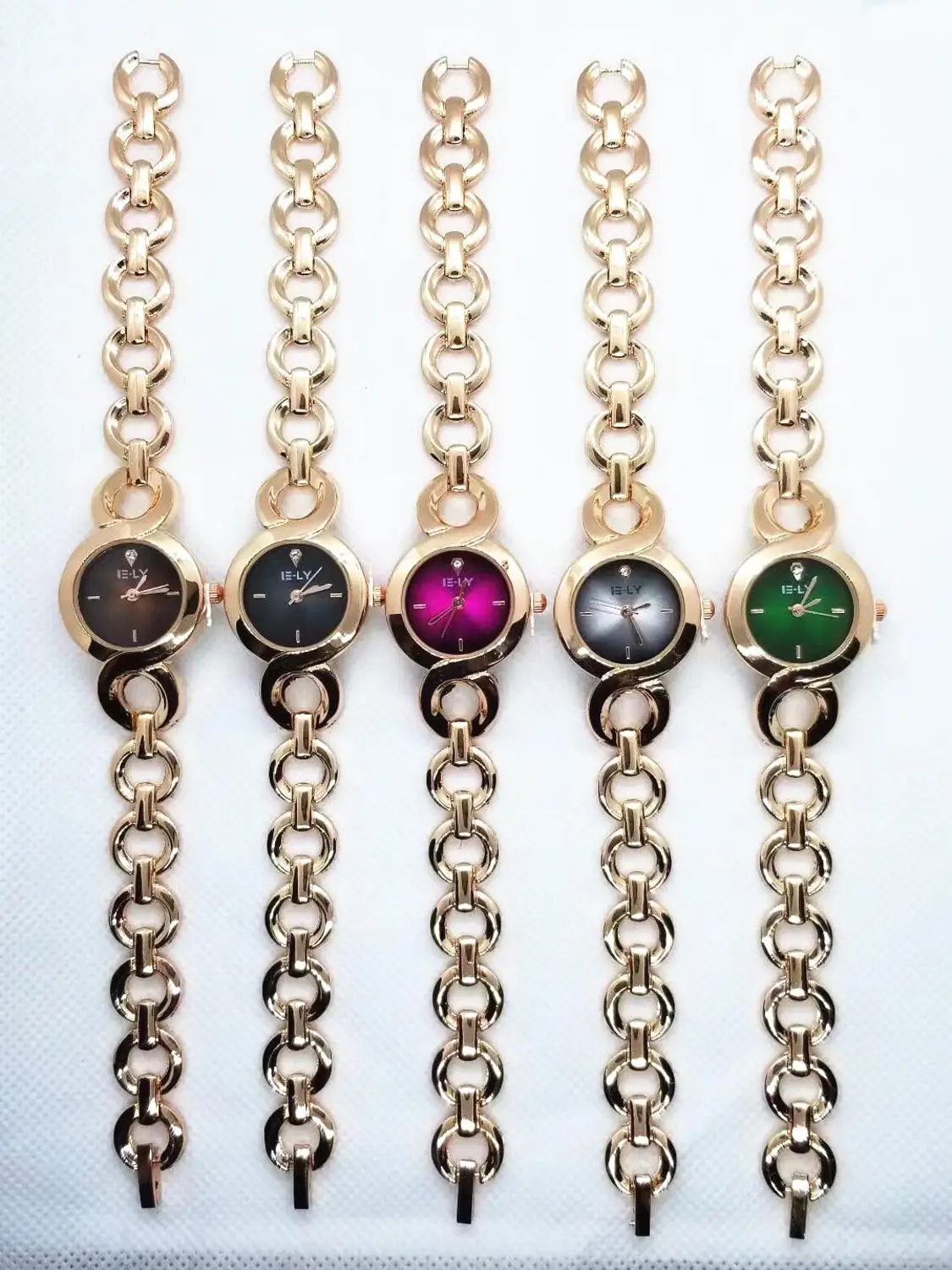 100 шт./лот разноцветные ЖЕНСКИЕ НАРЯДНЫЕ часы розовое золото блестящие с