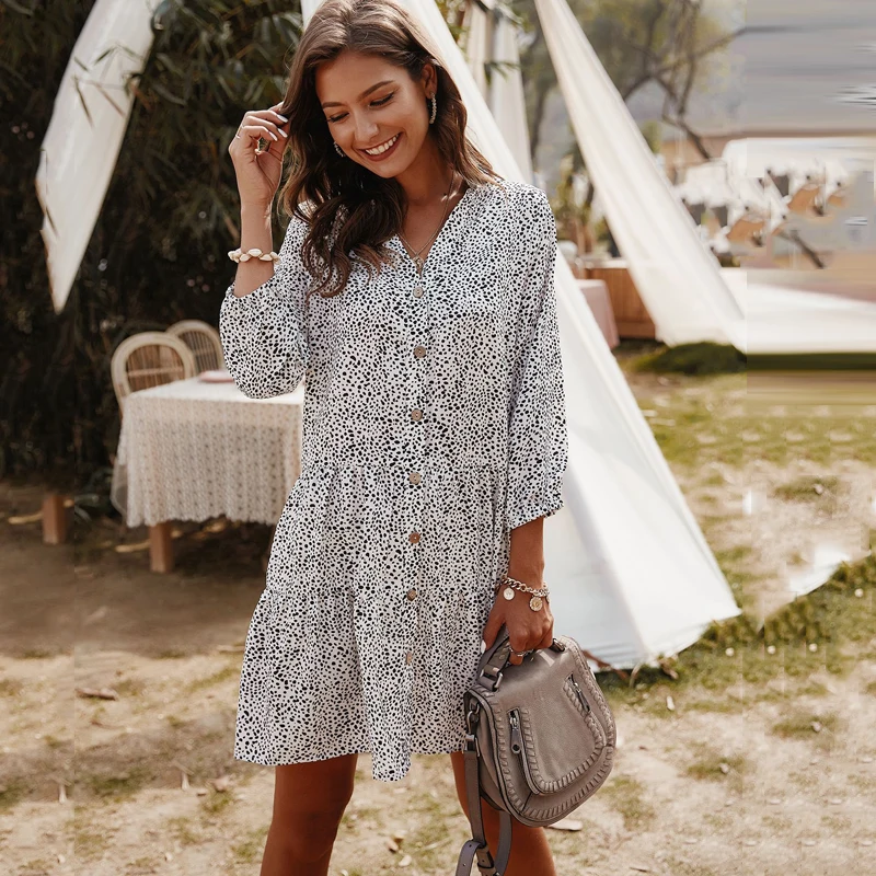 2020 платье с цветочным рисунком для женщин повседневные свободные белые короткие