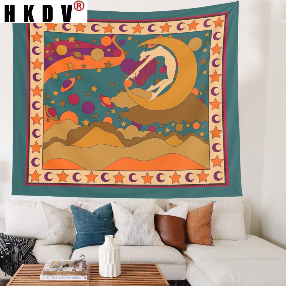 

HKDV Hippie Moon Abstract Tapestry Wall Hanging Covering Rugs Background Cloth Beach Mat Blanket Art Bedroom Dorm Home Decor