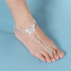 Пляжные свадебные босоножки с цепочкой на ногу, ножной браслет со стразами и кольцом-стразы, Прямая поставка