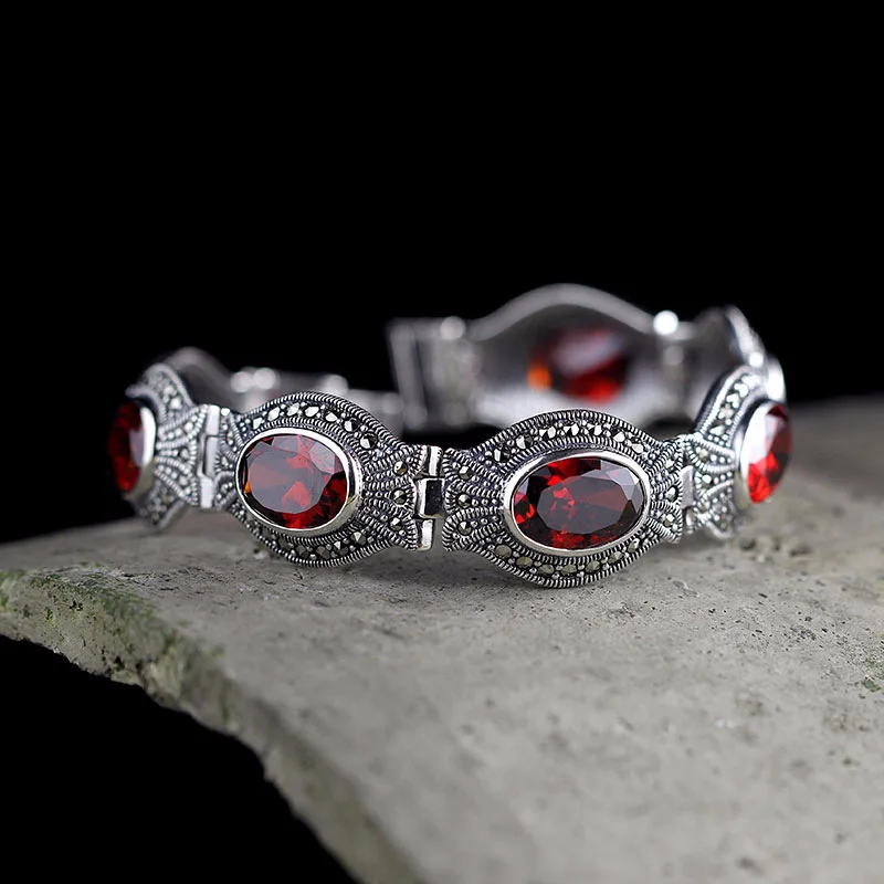 Аутентичные Тайские браслеты для женщин с натуральным гранатом широкие