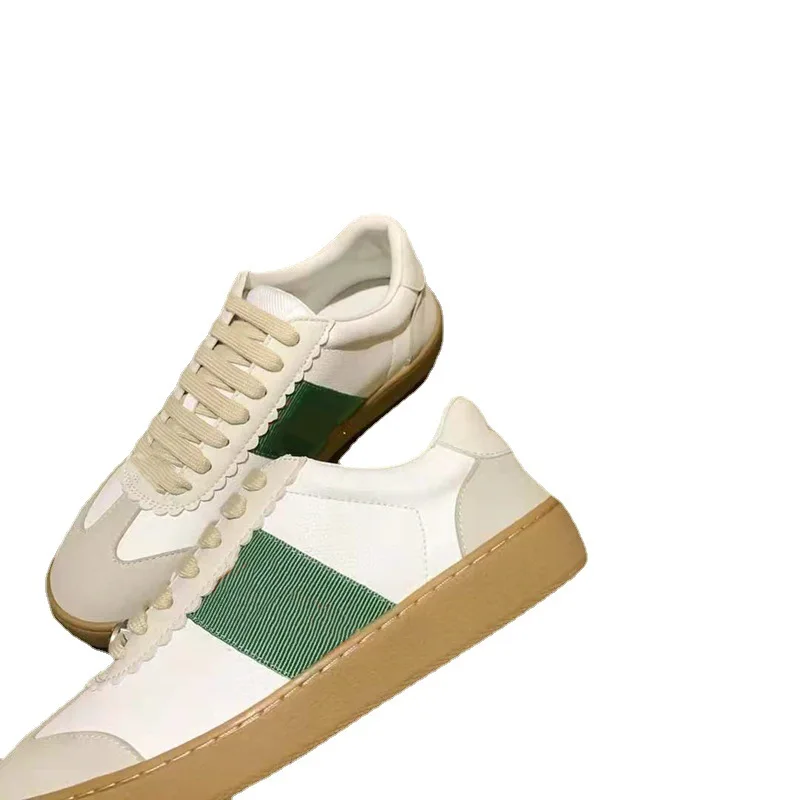 

2021 Dirty Shoes Color Matching Distressed Retro Lace up Flat White Shoes Casual Shoes