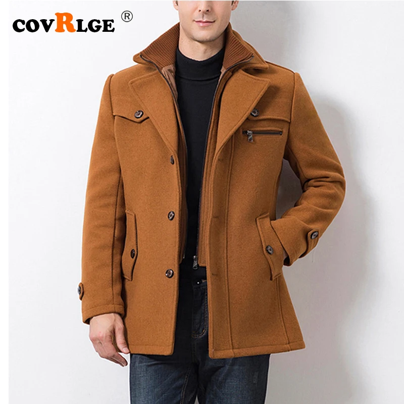 Covrlge длинный тонкий мужской шерстяной Тренч однобортное пальто на молнии