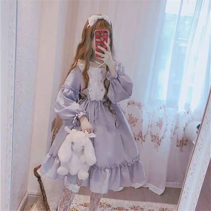 

SRINA Готическая Лолита юбка девушки на ощупь Осень Новый стиль Японский Harajuku мода кавайное кружевное сказочное платье с высокой талией
