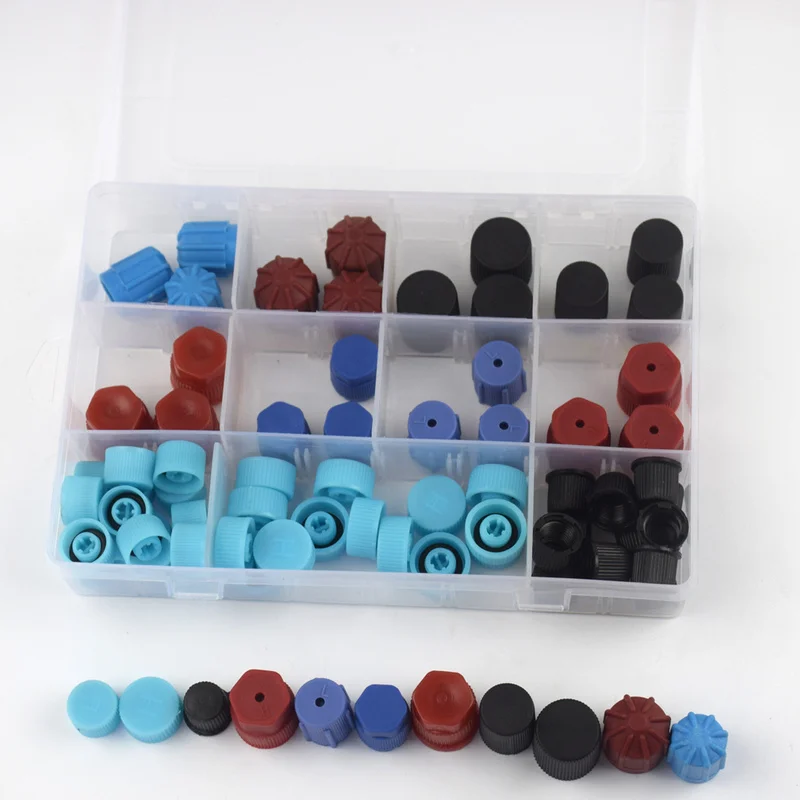 77pcs A/C R134a R12 Air Conditioning Valve Core Cap Service Port Fitting Seat for Bmw VW Benz Jetta Buick Car Auto AC pipe - купить по
