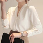 Блузка футболки, женские блузы с длинным рукавом, женская блузка, модная офисная шифоновая белая рубашка с V-образным вырезом, A403, 2021