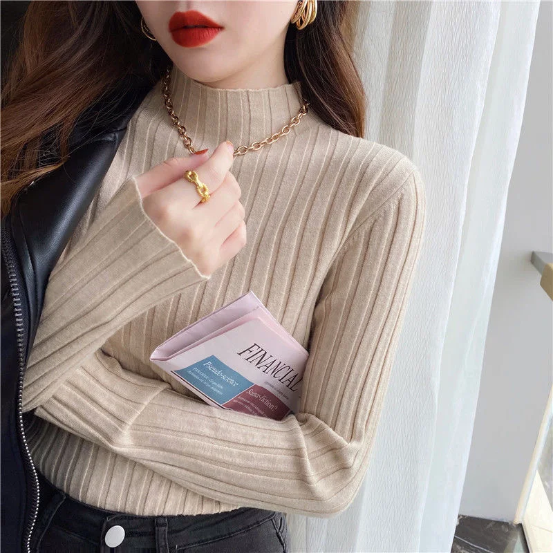 

Woman Sweaters Chandails Women's Autumn Winter Turtleneck White Knitted Fabric Top Spring Autumn Inner Wear Sweater