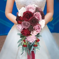 new arrival 4 colour waterfall style rose bouquet simulation flowers cascading red purple blue buque de noiva para casamento