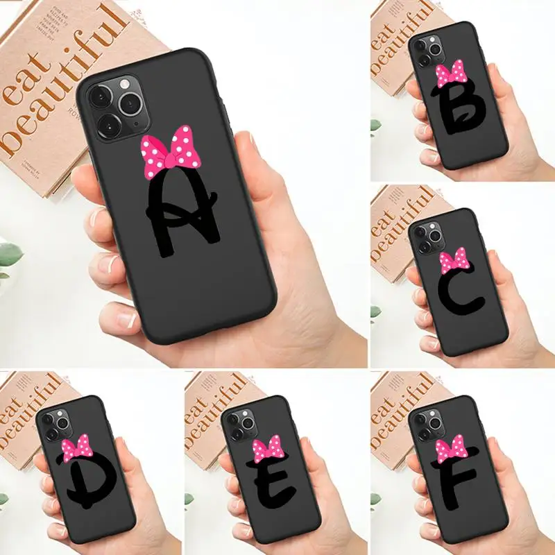 

Alphabet Letter Cartoon Cute Bow Phone Case For iphone 13 12 11 Pro max mini XS 8 7 6 6S Plus X 5S SE 2020 XR Cover