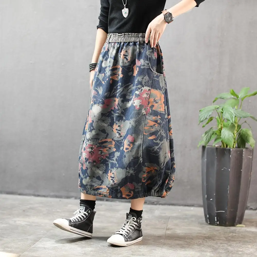 2020 Ретро осенне зимняя свободная бархатная юбка с эластичной резинкой на талии