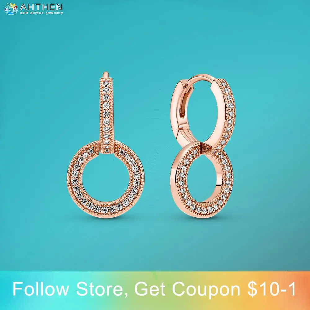 

Ahthen 925 Sterling Silver Stud Earrings Rose Gold Double Hoop Earrings Women Earrings Cubic Zirconia Statement Stud Earrings