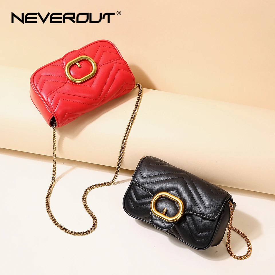 Женские мини сумки NEVEROUT стеганые на плечо из сплит кожи маленькая сумка через