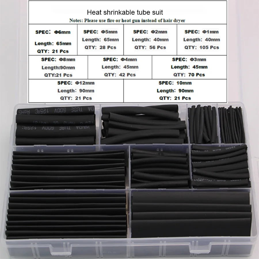 Новый 385 шт. Термоусадочная комплект трубок 2:1 термоусадочная Обёрточная бумага