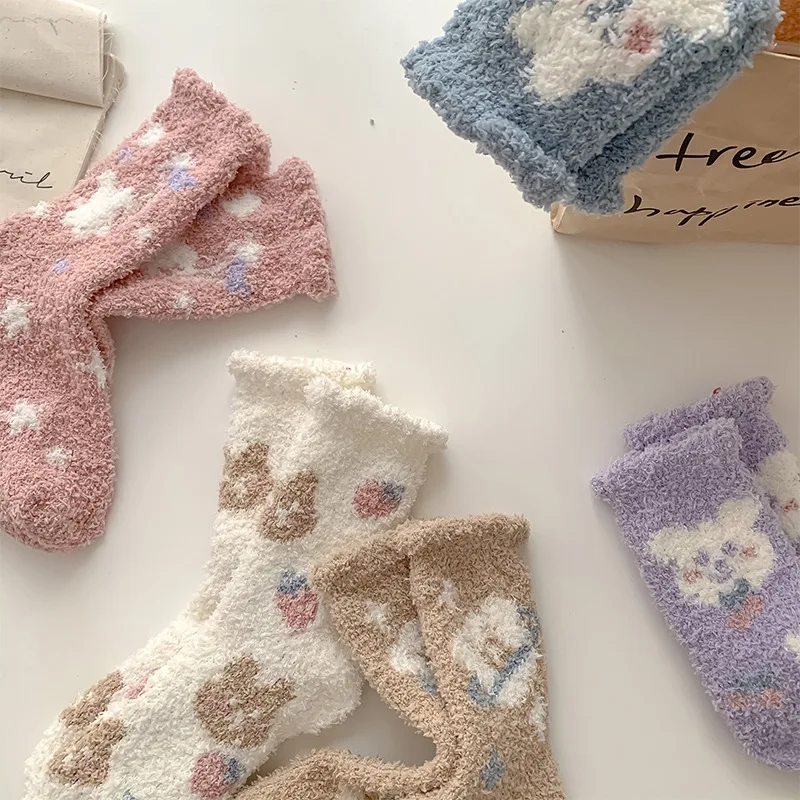 

Socks Women Autumn And Winter Coral Fluffy Furry Kawaii Thick Warm Home Floor Socks Sleep Socks