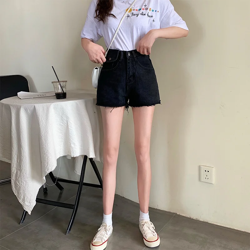 

2021new Black High Waist Denim Shorts Women's Summer Loose Small Super Short Shorts Slimming and Wide Leg Jeans