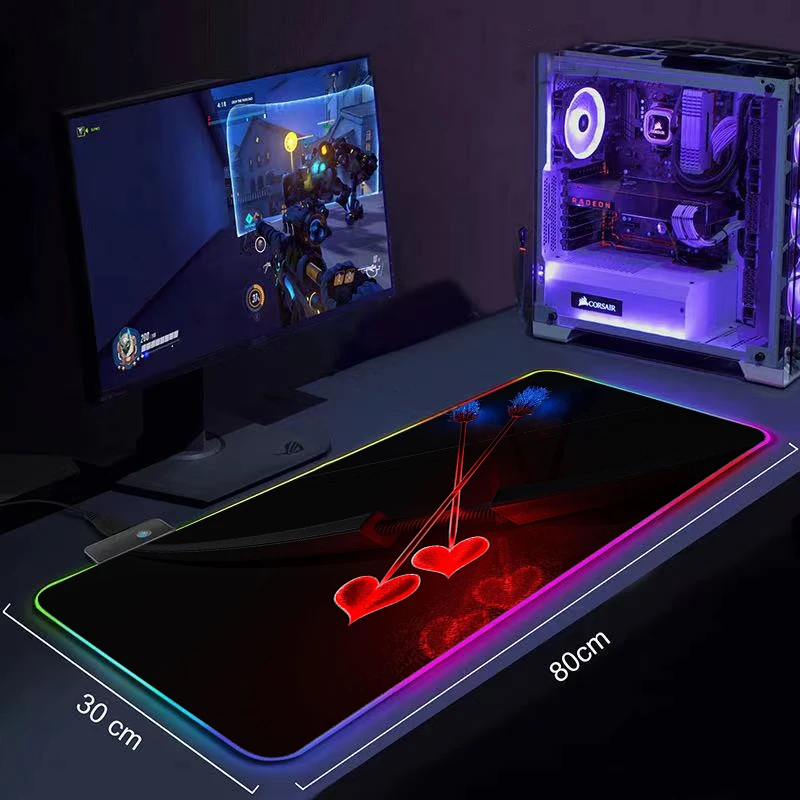 

RGB Large Gaming Mouse Pad 900x400/350X600mm LED Lighting Mousepad Gamer Computer Desk Mat Pad I love you-Logo Gamer