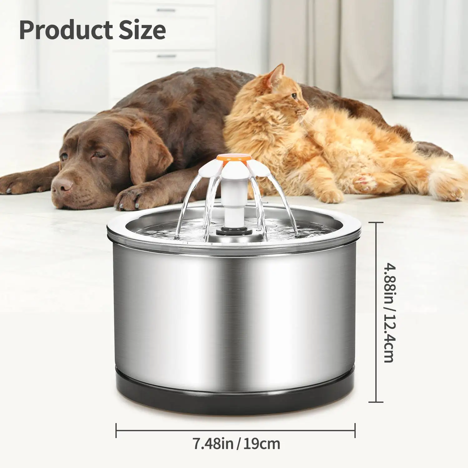 2.5L Stainless Steel Cat Water Fountain Quiet Pump With LED Light Pet Drinking Electric Dispenser Bowls Cats Drinker Feeder | Дом и сад