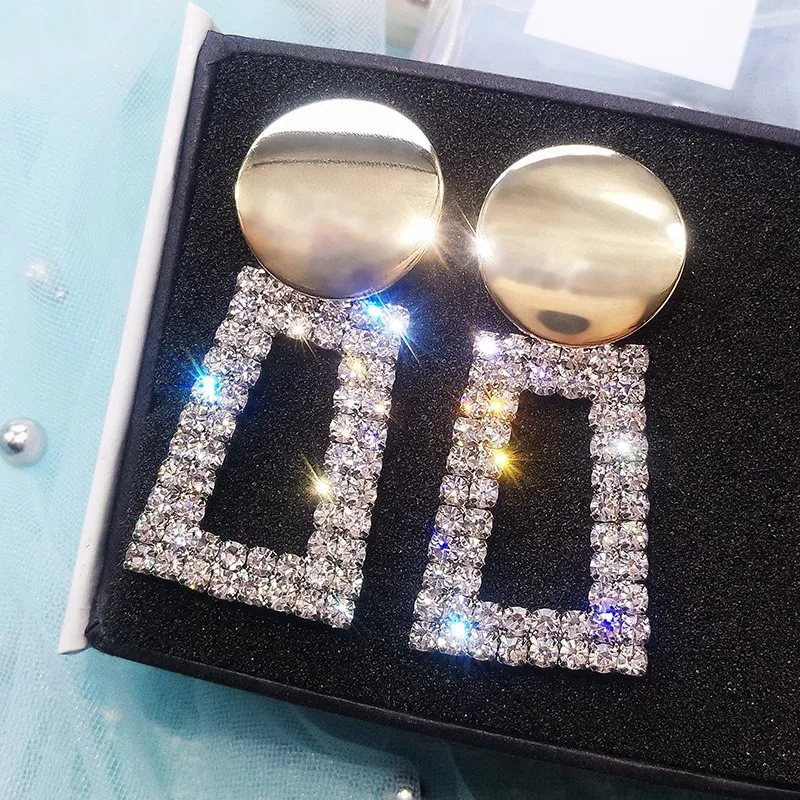 Круглые Кристальные геометрические висячие серьги роскошные золотые серебряные