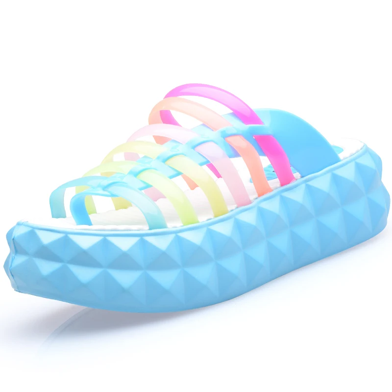 Женские шлепанцы из прозрачного ПВХ радужных цветов сандалии на толстой мягкой