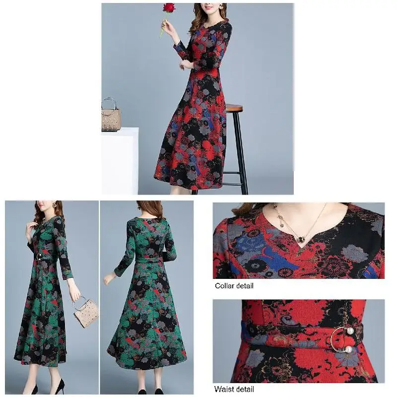 Женское платье с цветочным принтом и длинным рукавом вечерние платья макси