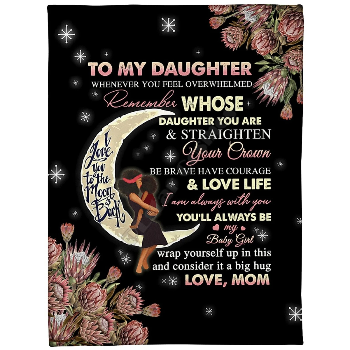 

To Daughter From Mom Love You To The Moon Fleece Blanket 3D printed Wearable Blanket Adults/kids Fleece Blanket