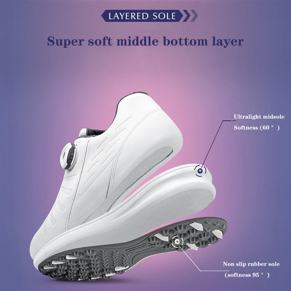PGM Women Golf Shoes, Lightweight Knob Buckle Laces Sports Shoes Breathable Non-Slip Training Super Grip And More Stable XZ179