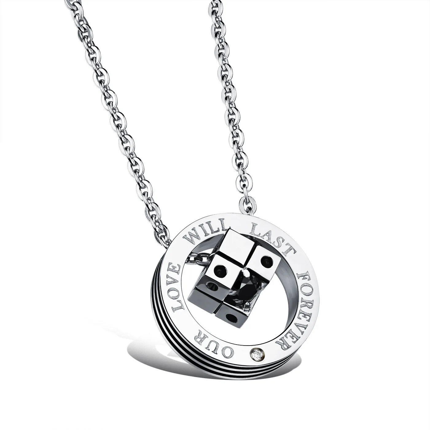 

JIALY Jewelry Cube Pendant Love Rubik's Stainless Titanium Steel Couple Necklace "OUR LOVE WILL LAST FOREVER" For Women/Men