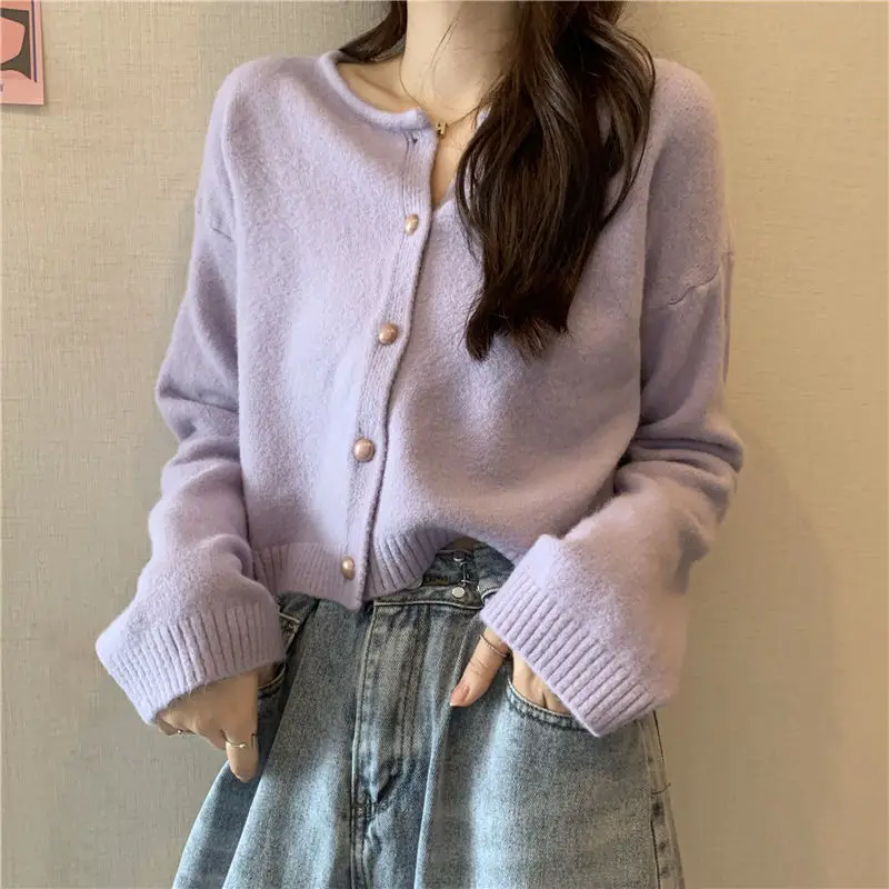 

6 Colors Women Casual Cropped Sweaters All-match Spring Slim Comfortable O-Neck Chic Cardigan New Ulzzang Female Soft Streetwear