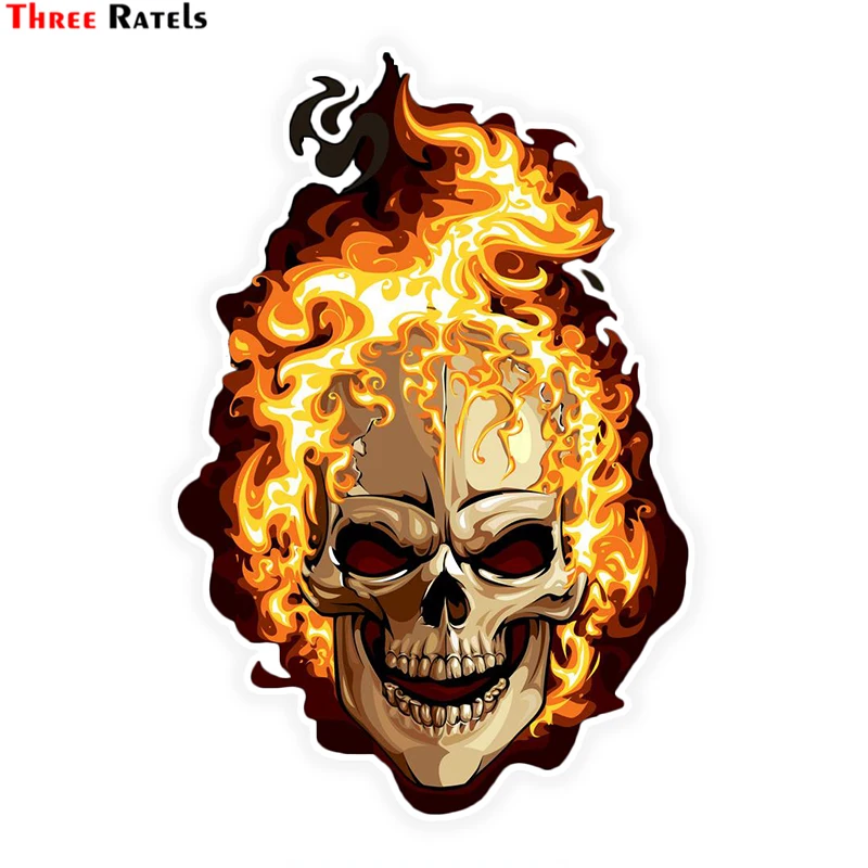 

Three Ratels LCS283# 10.8x16cm Fire Skull Colorful Car Sticker Funny Car Stickers Styling Removable Decal