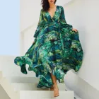 Платье 2021 летнее платье женское Повседневное платье sukienka рукавом v-образным вырезом длинное шифоновое пляжное платье в богемном стиле с принтом платья зеленого цвета