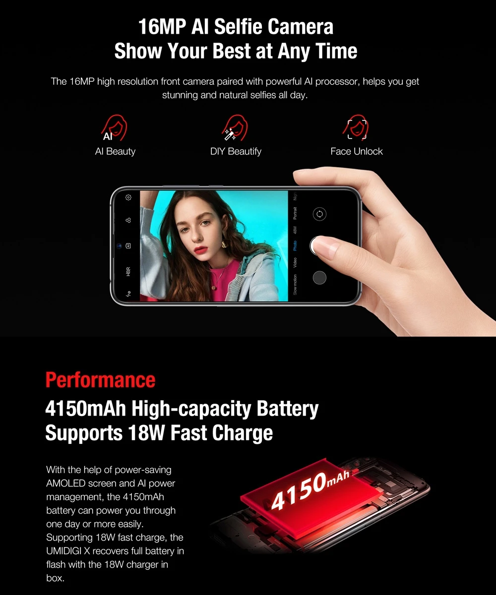 UMIDIGI X глобальная версия в экране отпечатков пальцев 6,3" AMOLED 48MP Тройная задняя камера 128 ГБ NFC Helio P60 4150 мАч мобильный телефон