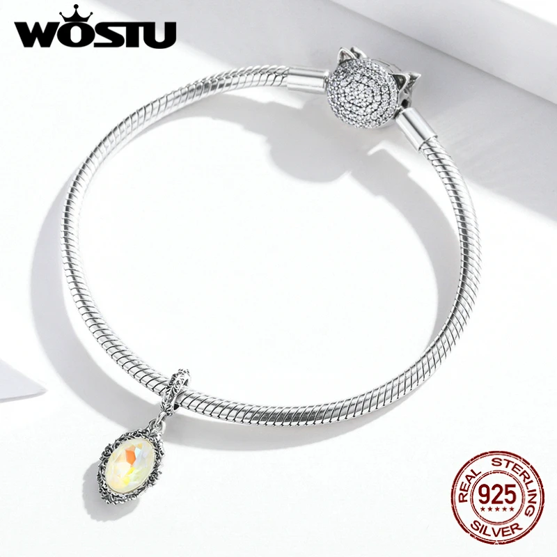 Wostu Charms 925 Серебро Оригинал Fit Браслеты Sterling Magic Mirror Anniversary Charm Beads для diy Женская Ювелирная FIC1815.