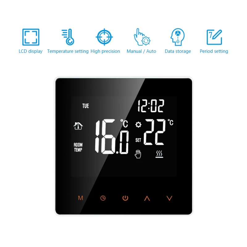 

LCD Display Touch Screen Thermostat Electric Floor Heating Water/Gas Boiler Temperature Controller With Children Lock 16/3A