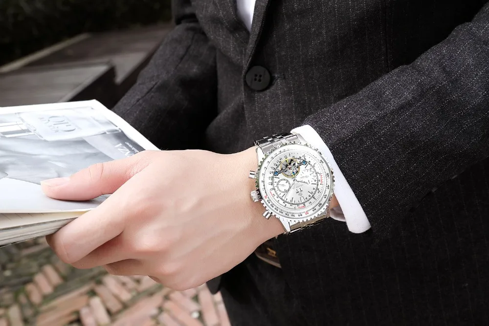 Tourbillon дизайн большой циферблат Автоматические военные часы мужские из нержавеющей стали механические часы известный роскошный бренд ORKINA