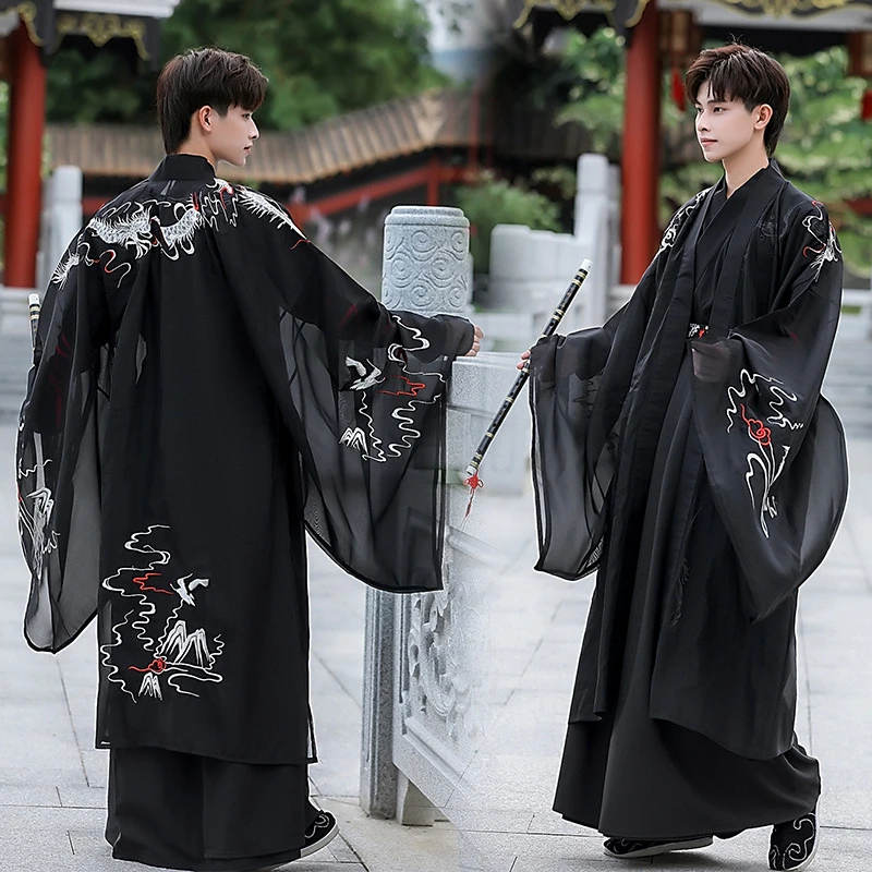Hanfu для мужчин и женщин Китайская традиционная вышивка черный взрослых пар