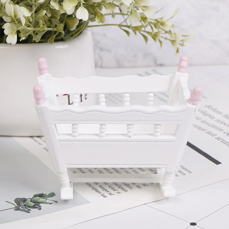

1:12 DollHouse Miniature Dolls Furniture White Wooden Cardle Baby Bed Kids Toys
