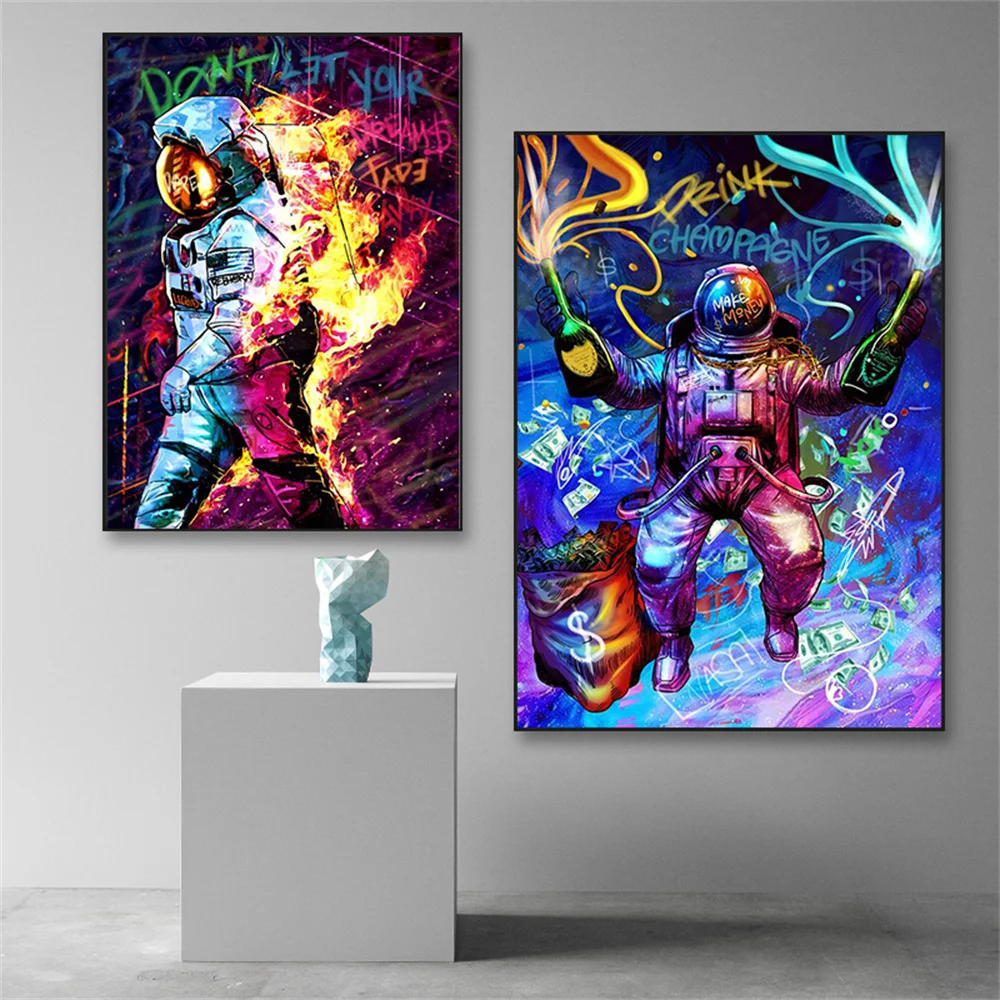

Cartoon Graffiti Astronaut Power Wall Art Canvas Painting Prints Boys Gift Modern Pictures Living Room Bedroom Wall Decor Poster