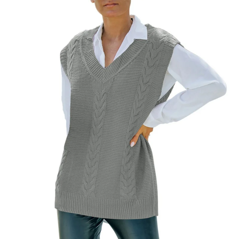 

Women V Neck 3 Colorway Autumn Knitted Sleeveless Sweater Women Casual Vintage Twist Vest ZDSA1