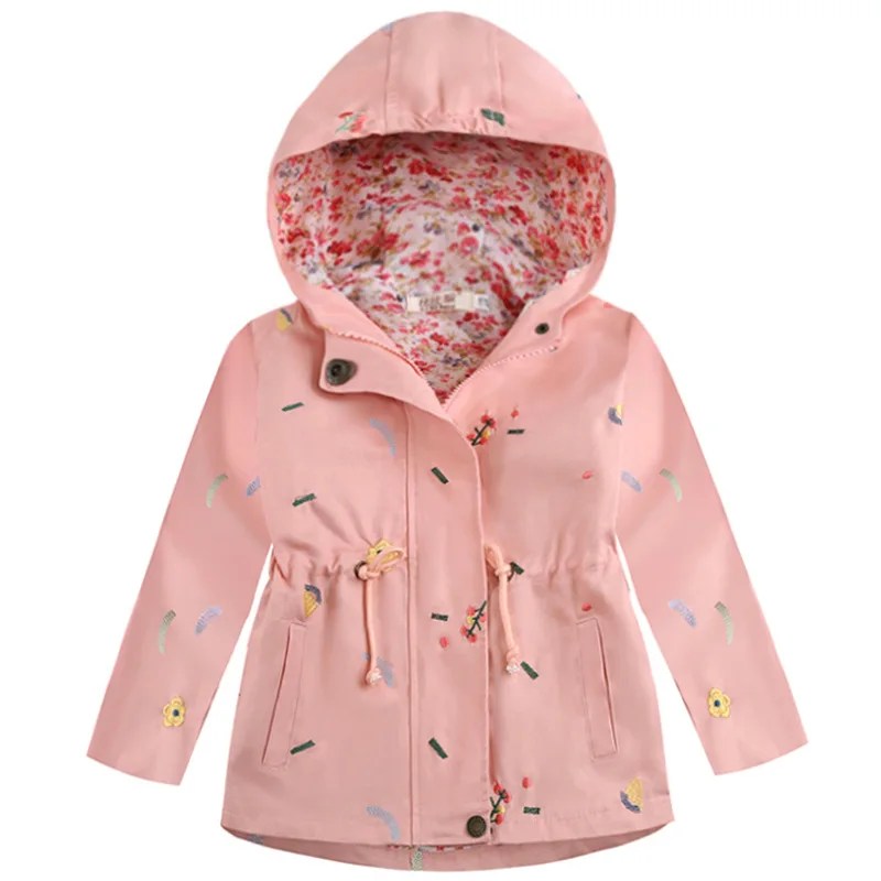 

2020 Spring Children's Clothing Girls Flower Windbreaker Middle and Small Children's Hooded Embroidered Jacket Coat Top